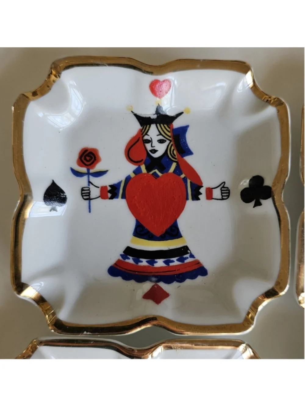 Vintage Mid-Century Playing Card Suit Porcelain Ashtrays – Collectible Set of 4